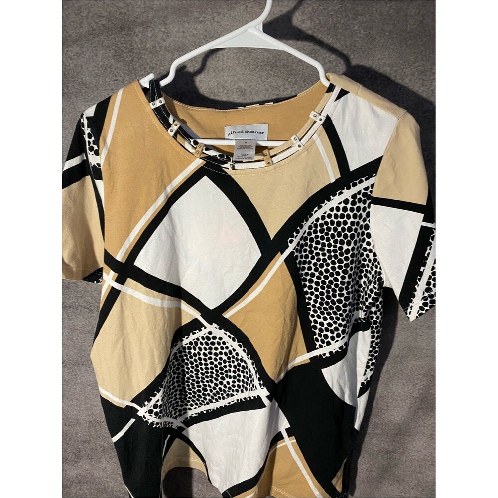 Alfred Dunner Women S Geometric Colorblock Polka Dot Top Silver Neck Accent
